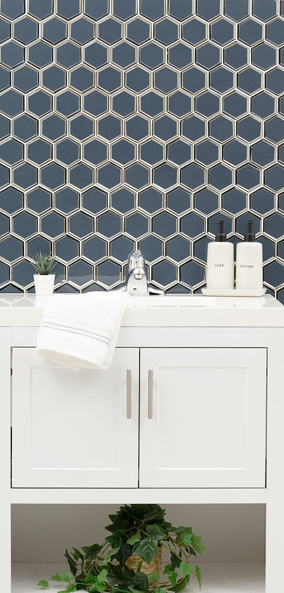 MSI Vague Blue 3" Hexagon Mosaic Tile — surface detail in blue tonality