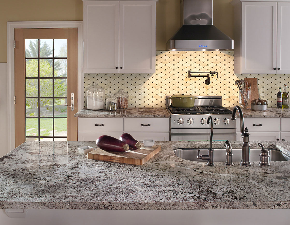 MSI Crema Marfil Valencia Blend Elongated Octagon Tile — surface detail in natural tonality