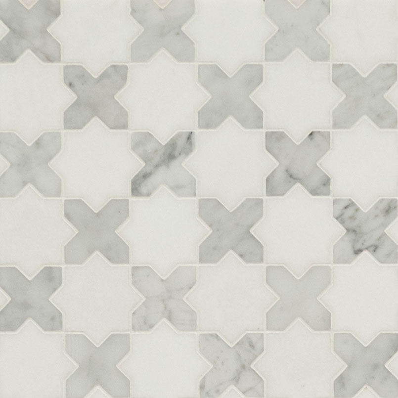 MSI Vera Anne Pattern Polished — Waterjet Cut Mosaic Tile mesh-set fitted natural stone pattern