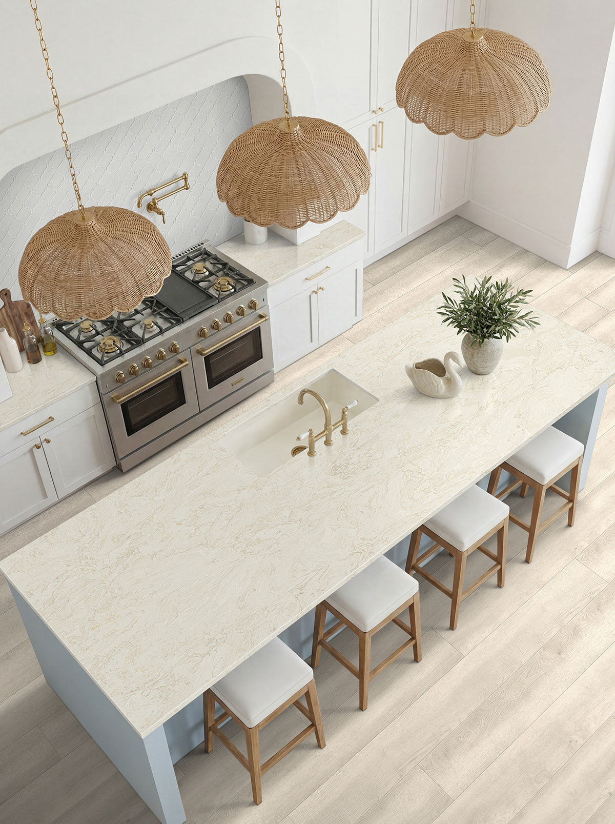 MSI Highland Park Whisper White Arabesque Tile — surface detail in white tonality