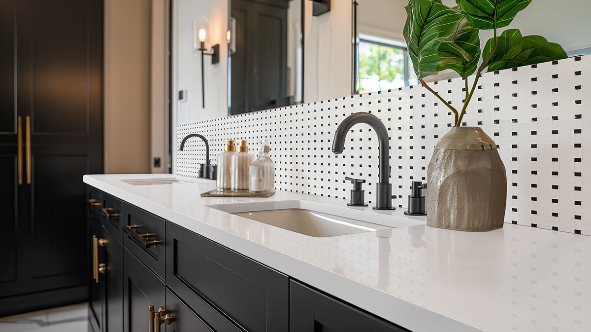 MSI Domino White & Black Basketweave Tile — surface detail in white tonality