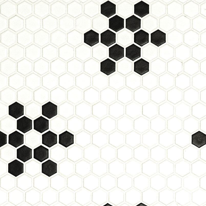 MSI Domino White and Black Mod Petal Pattern Matte — Porcelain Wall Tile in white tonality