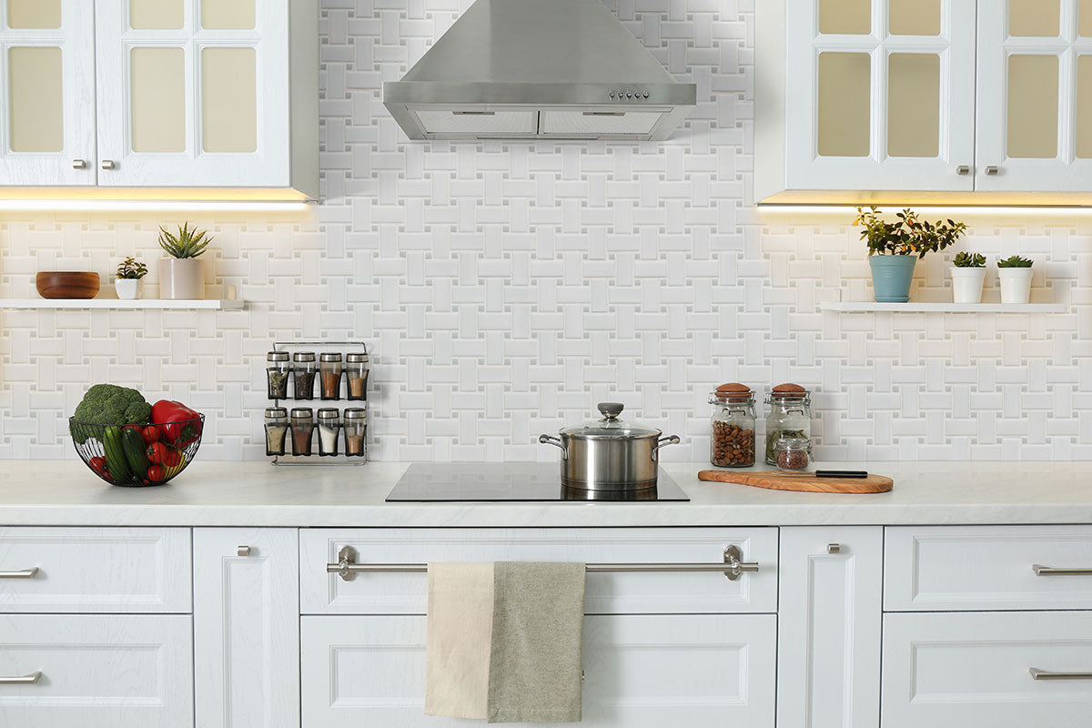 MSI Domino White and Gray Matte Basketweave Tile — surface detail in white tonality