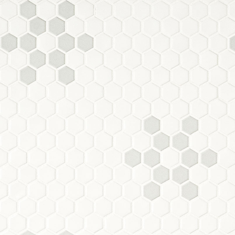 MSI Domino White and Gray Mod Petal Pattern Matte — Porcelain Wall Tile in white tonality