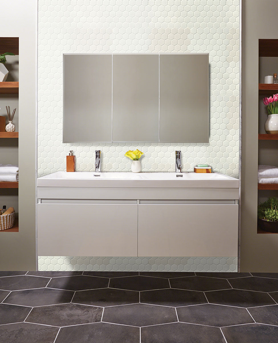 MSI Domino White Glossy 2" Hexagon Mosaic Tile — surface detail in white tonality