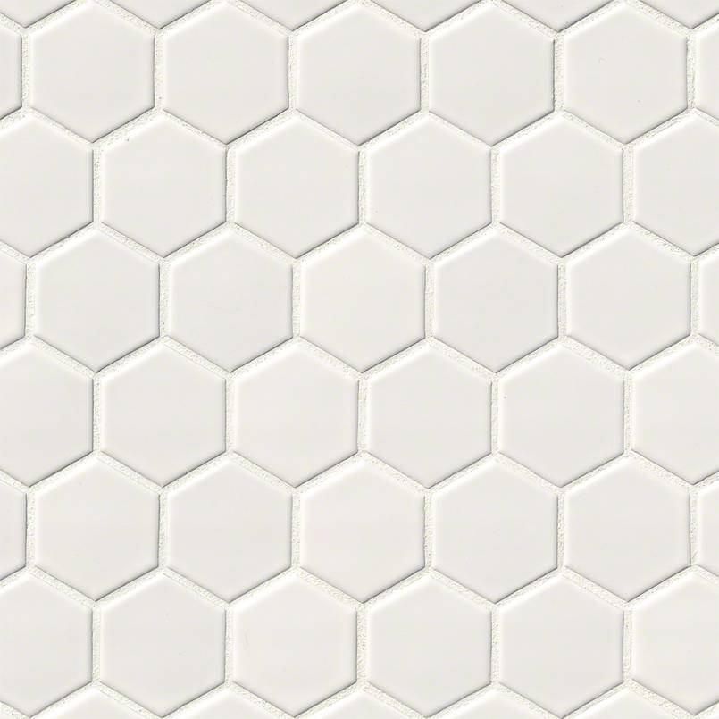 MSI Domino White Glossy 2" Hexagon Mosaic Tile — Porcelain Wall Tile in white tonality