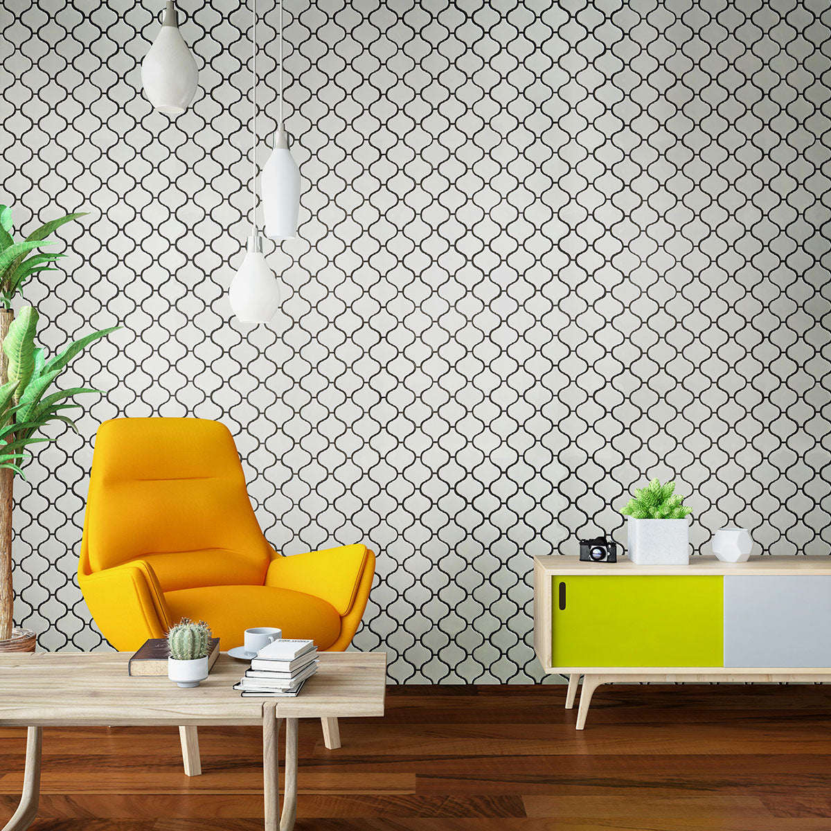 MSI Domino White Glossy Arabesque Tile — surface detail in white tonality