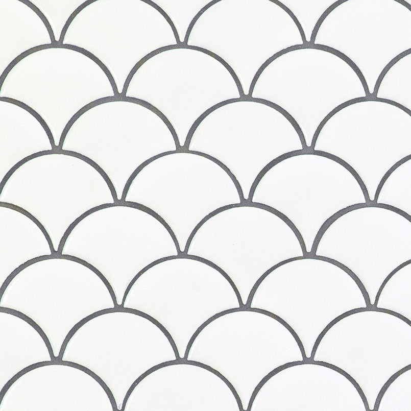 MSI Domino White Glossy Fish Scale Pattern Mosaic — Porcelain Wall Tile in white tonality