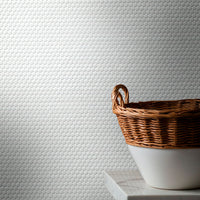 MSI Domino White Glossy Penny Round Mosaic — surface detail in white tonality