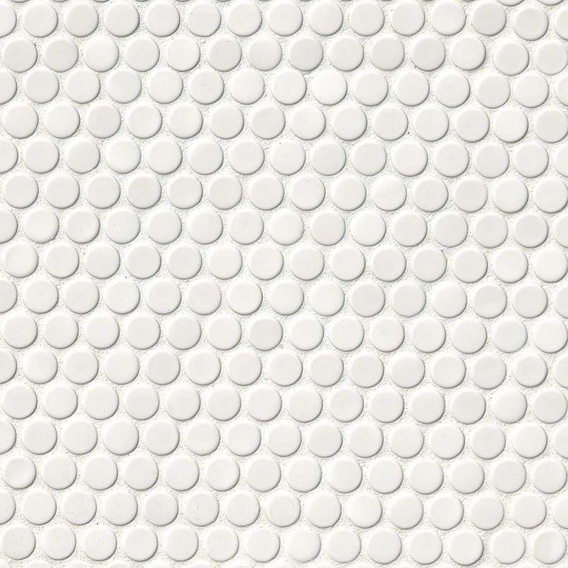 MSI Domino White Glossy Penny Round Mosaic — Porcelain Wall Tile in white tonality