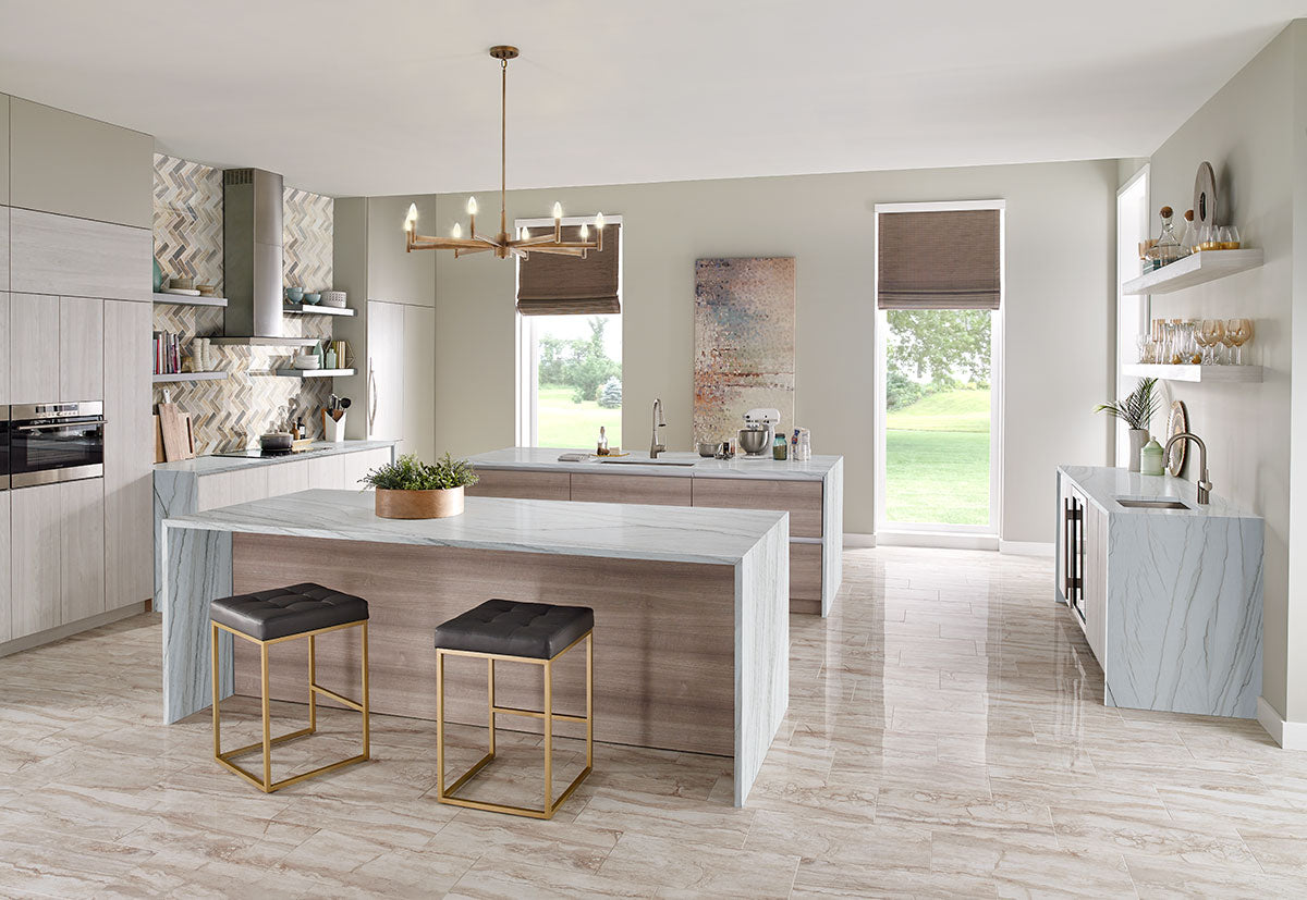 MSI White Macaubas — surface detail in white tonality metamorphic crystalline slab for kitchen install