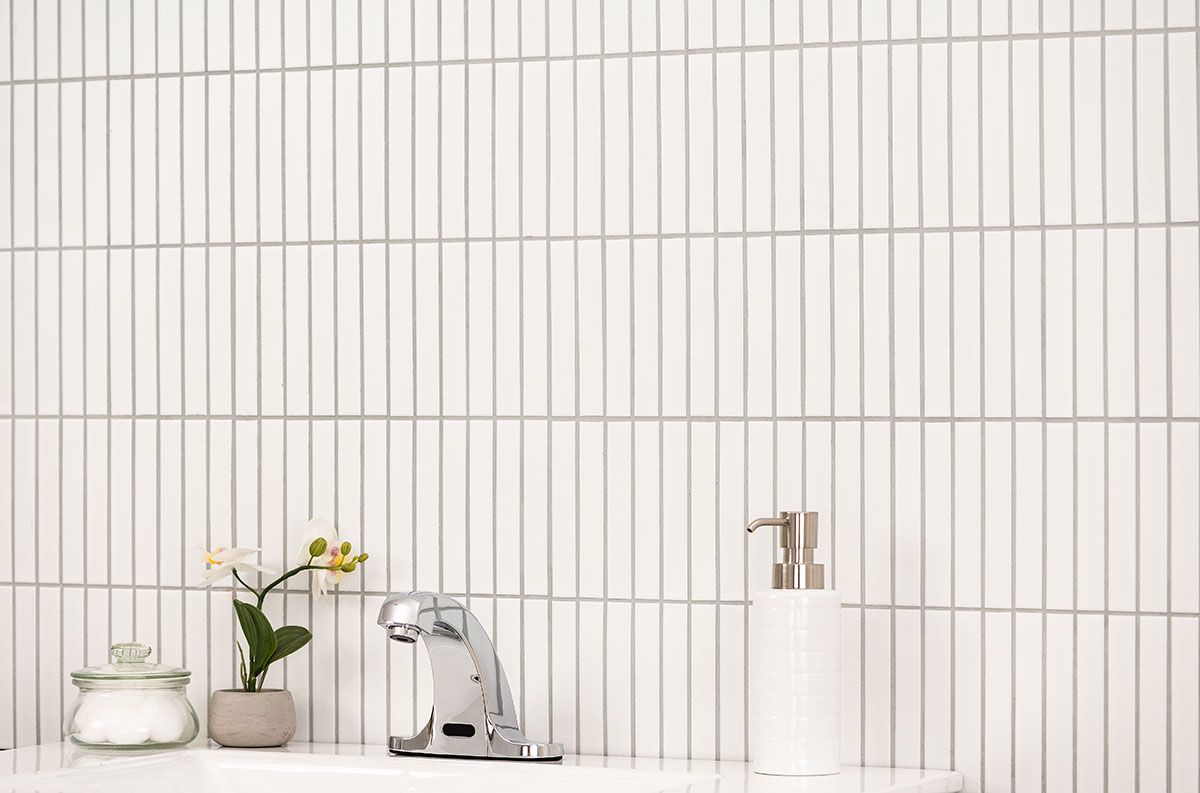 MSI Domino White Matte 1x6 Stack Pattern — surface detail in white tonality