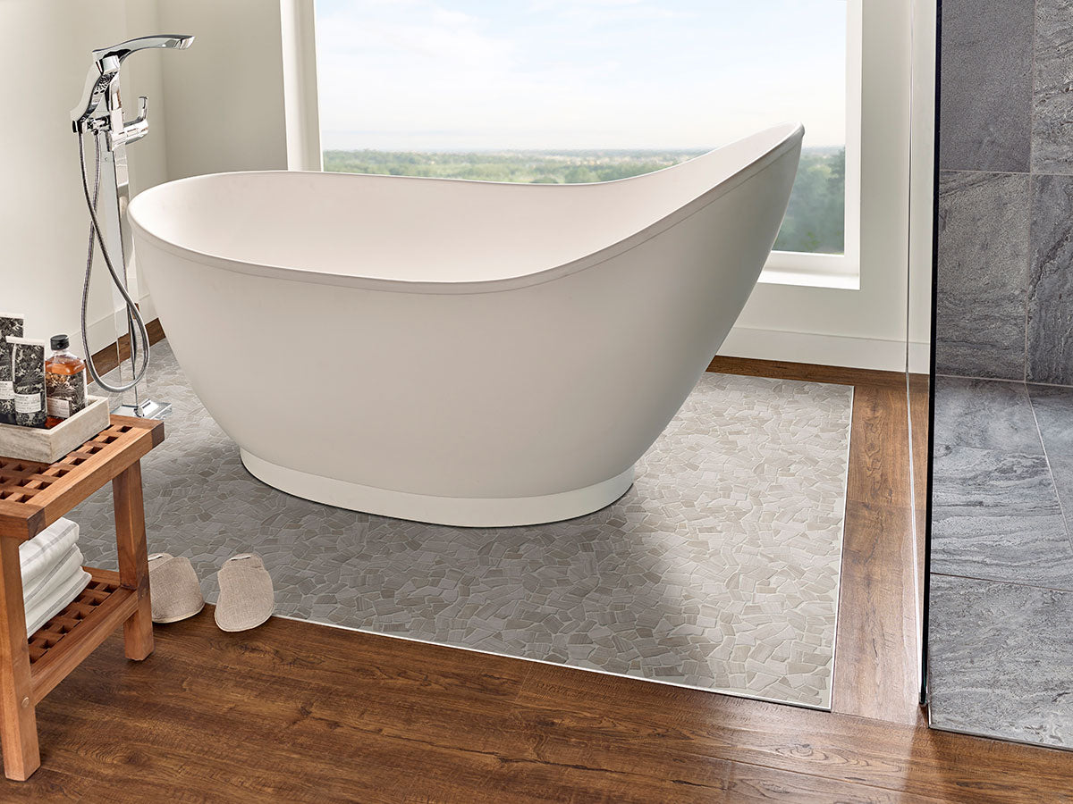 MSI White Oak Pebbles Tumbled Tile — surface detail in white tonality