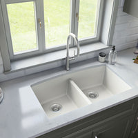 MSI White Quartz Double Bowl 50/50-3219 Sinks — surface detail in white tonality