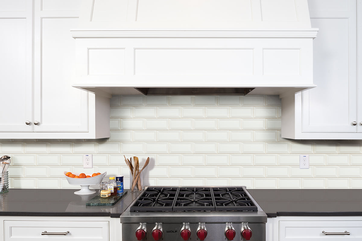 MSI Domino White Beveled Subway Tile 3x6 — surface detail in white tonality