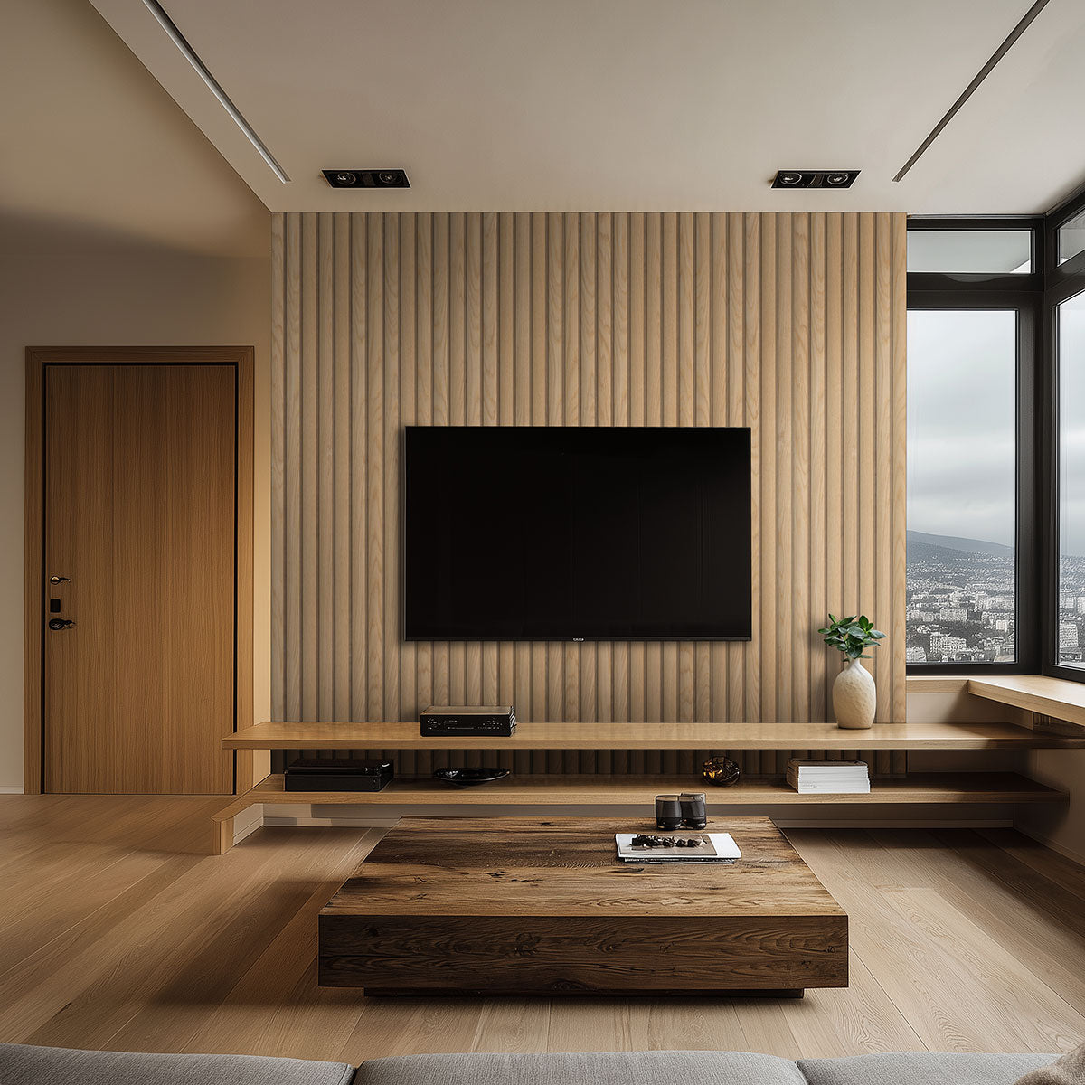 MSI Natural Reeded Acoustic Wood Slat Panel — room scene