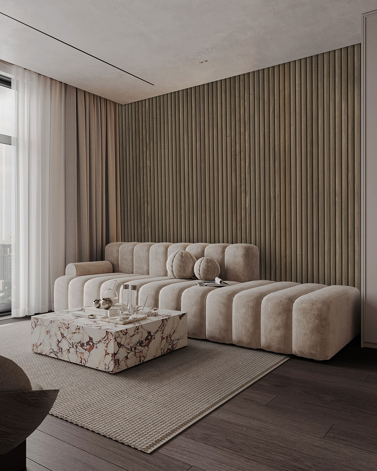 MSI Tawny Reeded Acoustic Wood Slat Panel — room scene
